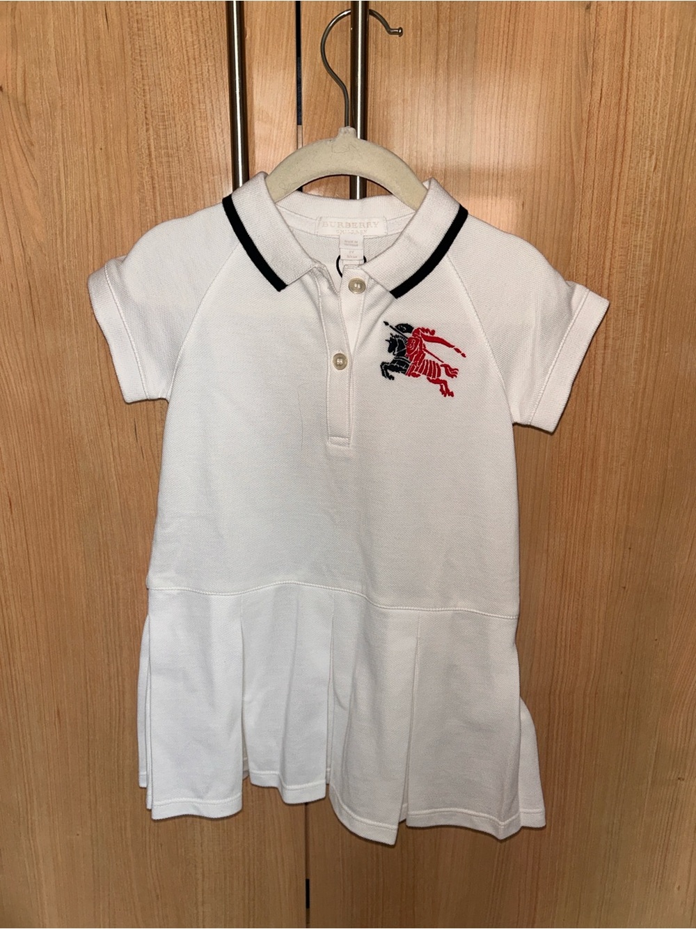 Burberry White Polo Dress with Black Trim and Red Navy Embroidery
